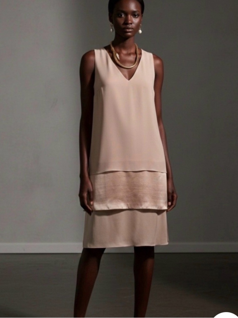 Ralph Lauren Purple Label Sleeveless Layered V-Neck Midi Dress in Blush Pink